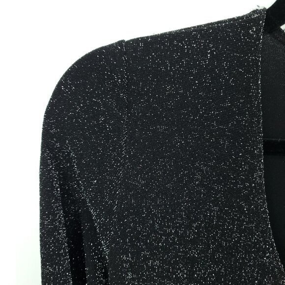 VTG 90s Shimmery Tie Front Long Line Stretchy Cardigan M Black/Silver - Picture 5 of 16